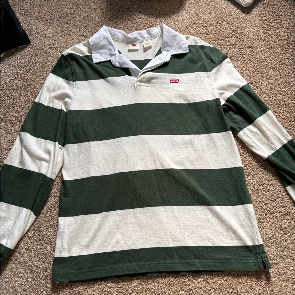 Levi's Men's Striped Long Sleeve Shirt in Green and White